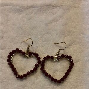 Heart-Shaped Beaded Earrings with Gold Hooks